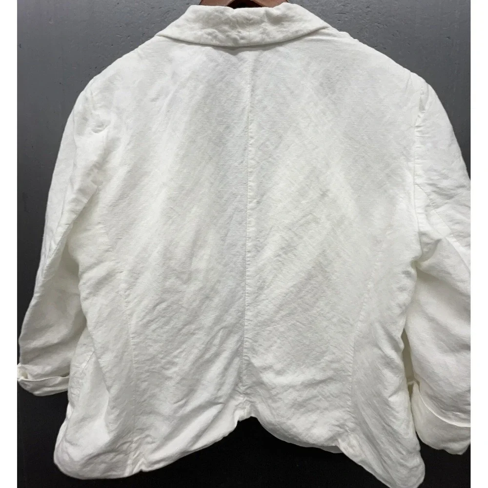 Jones Studio Jacket 16 White Linen Blend Cropped 3/4 Sleeve Open Coastal‎ Preppy